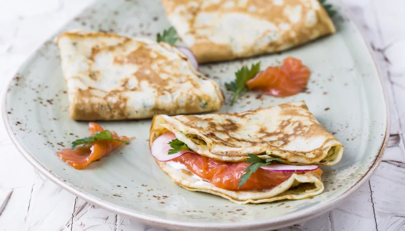 Crepes de salmón ahumado