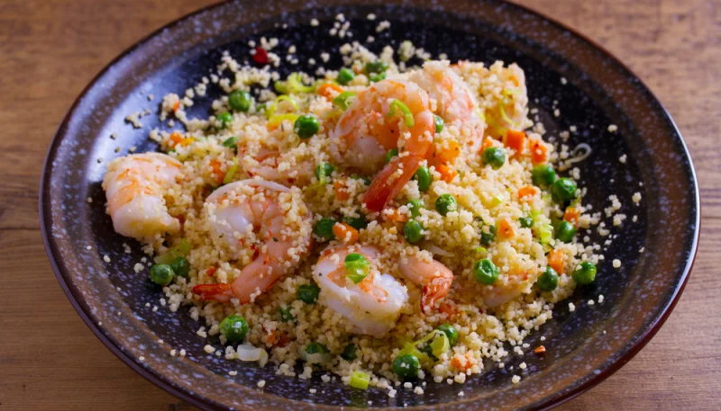 Cuscús con gambas y verduras