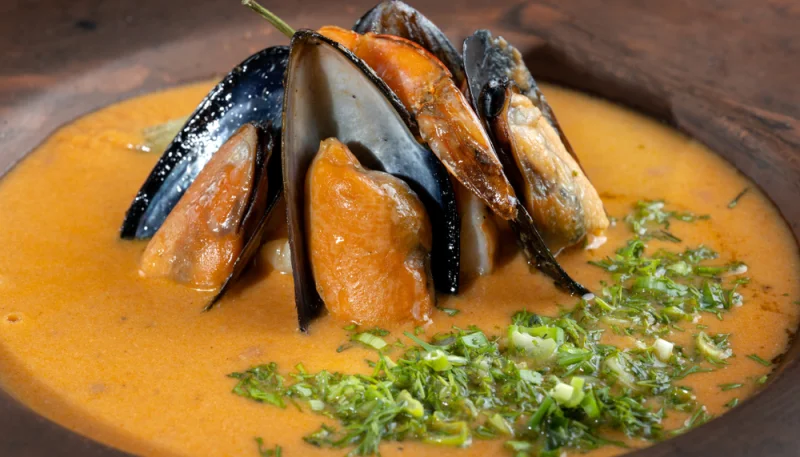 Sopa de calabaza con mejillones