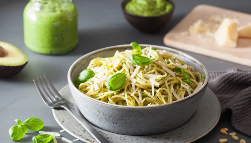 Espaguetis al pesto de aguacate