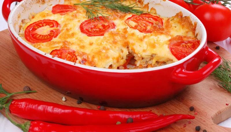 Arroz gratinado con tomate