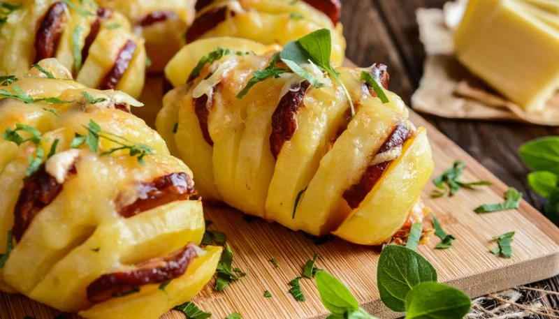 Patatas con chorizo ​​y queso de cabra