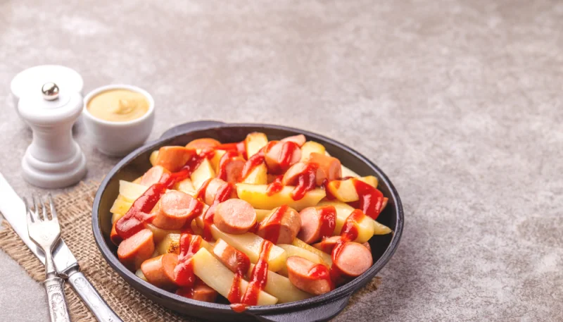 Salchichas con patatas fritas
