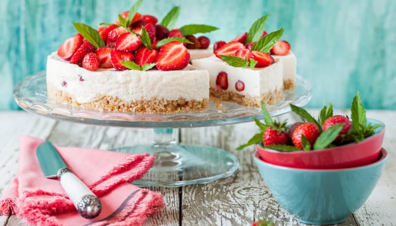 Tarta de queso con fresas