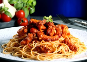 Espaguetis con pulpo