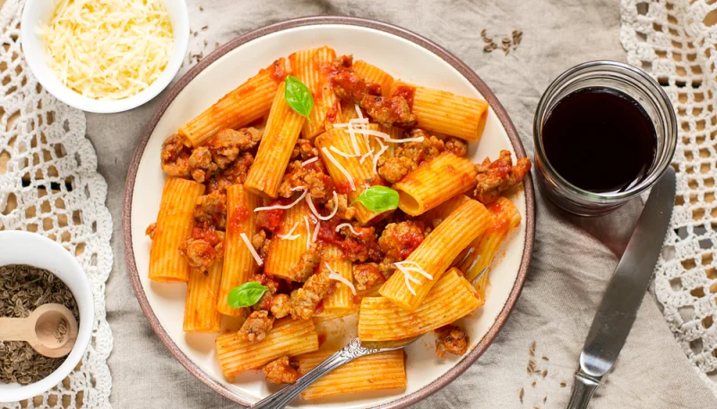 Pasta con boloñesa vegetariana/vegana