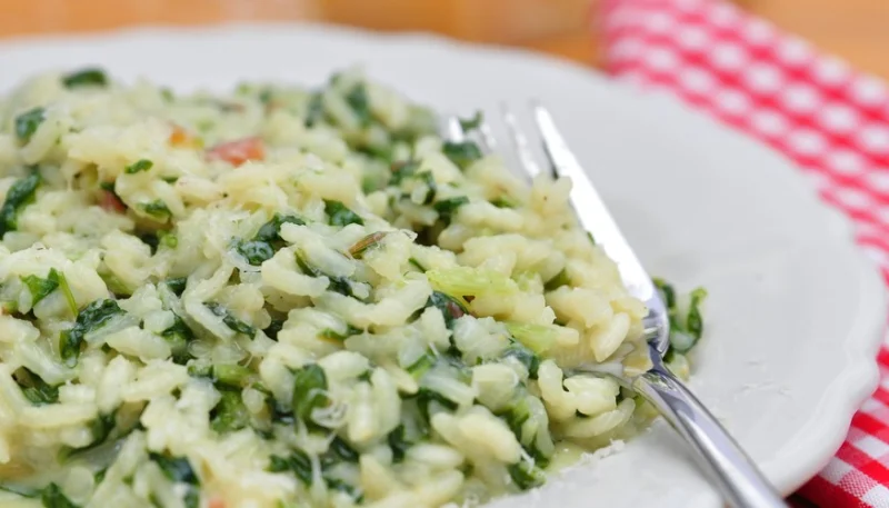 Arroz con salmón y espinacas