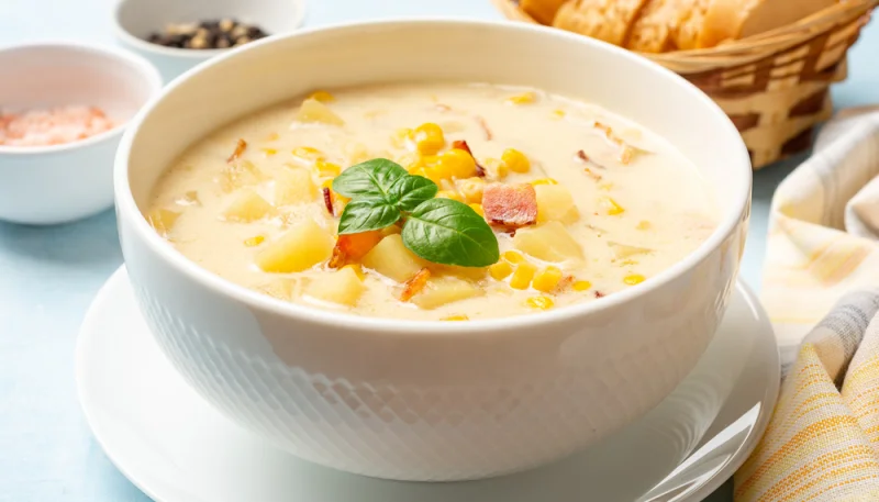 Crema de maíz y bacon