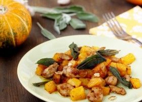 Cubos de calabaza y pollo frito