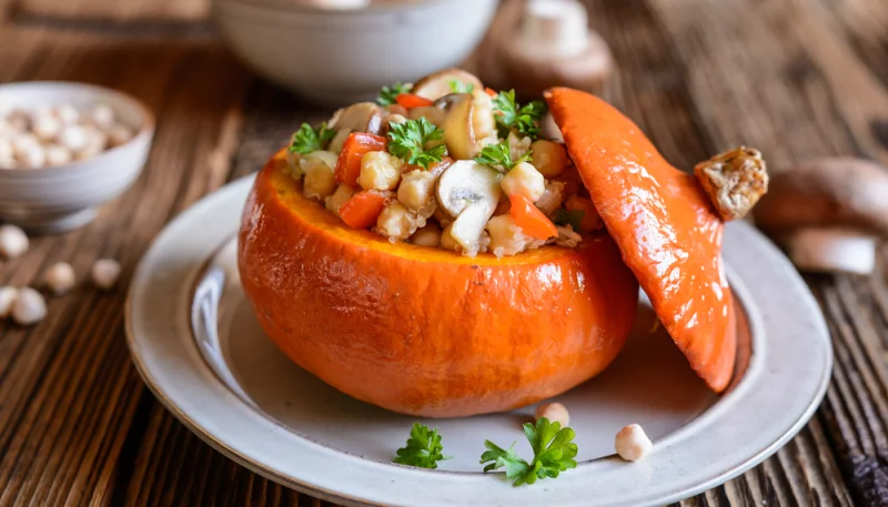 Calabaza rellena de garbanzos