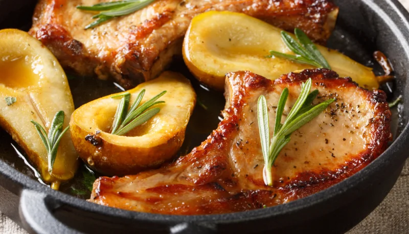 Chuletas de cerdo con pera
