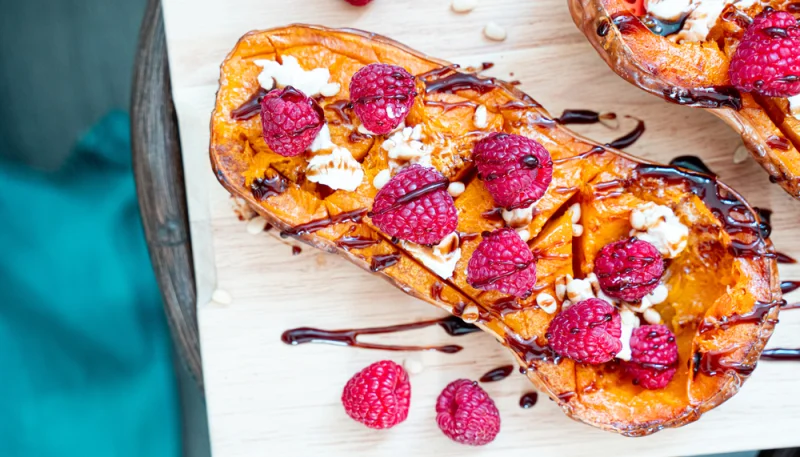 Calabaza asada con frambuesas