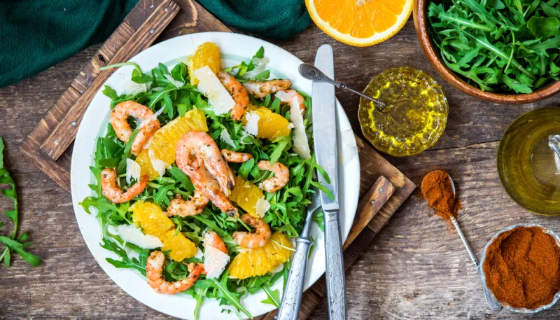 Ensalada de gambas y naranjas