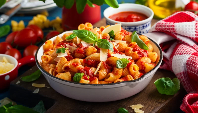 Pasta con tomate picante