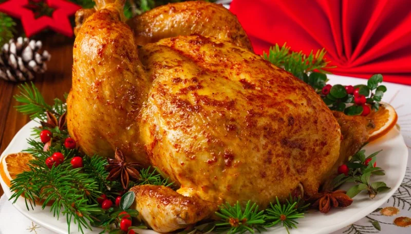 Pollo con castañas, miel y pan de jengibre