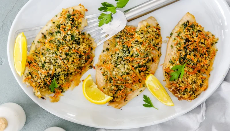 Filetes de trucha en costra de albahaca