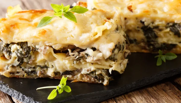 Lasaña de jamón y champiñones