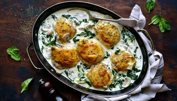 Muslos de pollo en salsa de champiñones