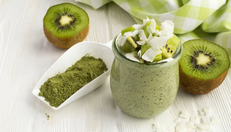 Pudín de kiwi y matcha