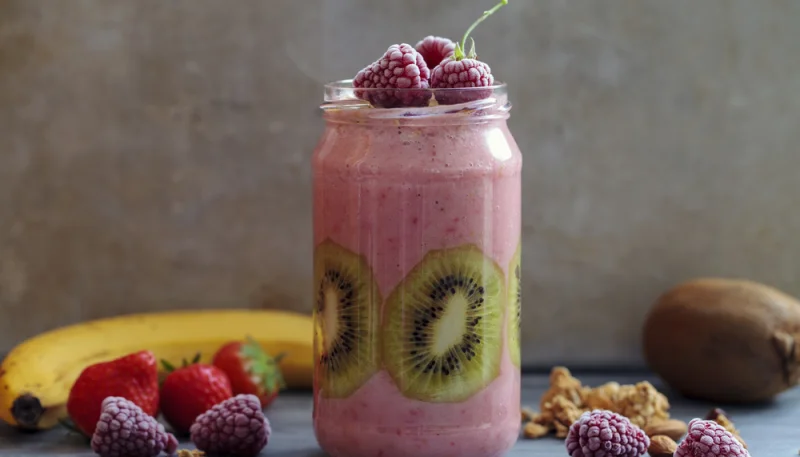 Batido de kiwi y frambuesas