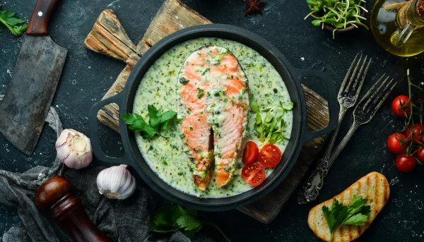 Salmón en salsa de espinacas