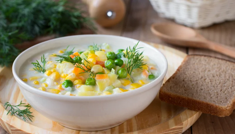 Sopa de maíz y guisantes