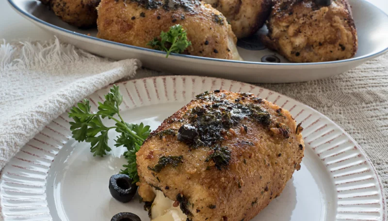 Pollo relleno de aceitunas negras y queso