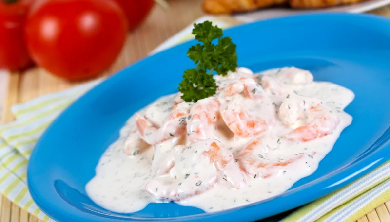 Gambas en salsa de yogur