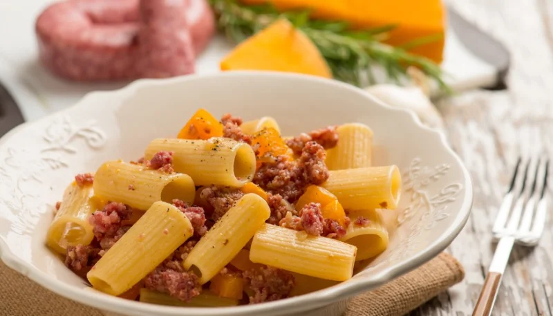 Pasta con calabaza y chorizo