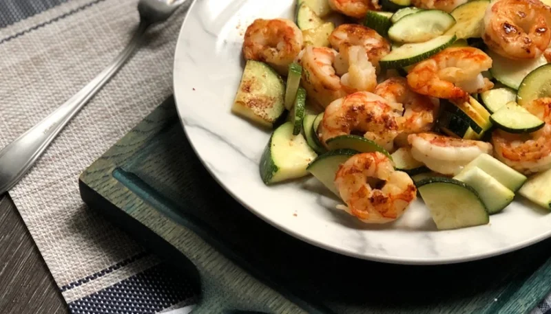 Gambas y calabacines al horno