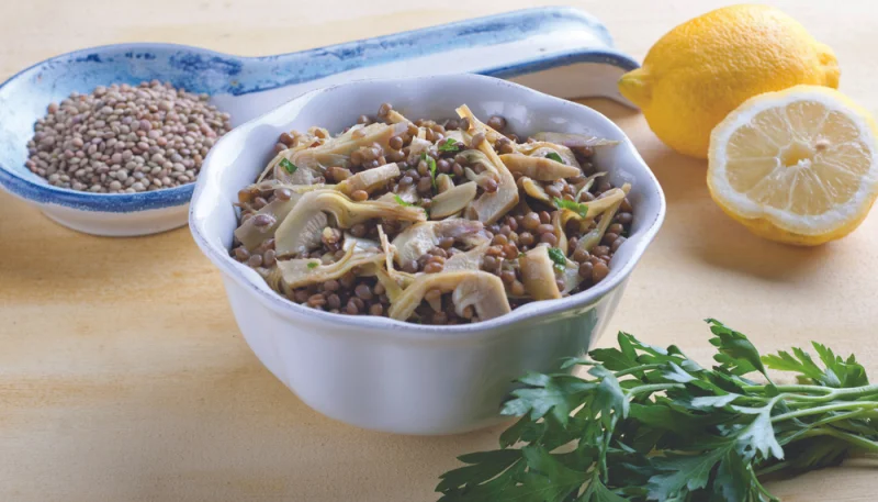 Alcachofas con lentejas