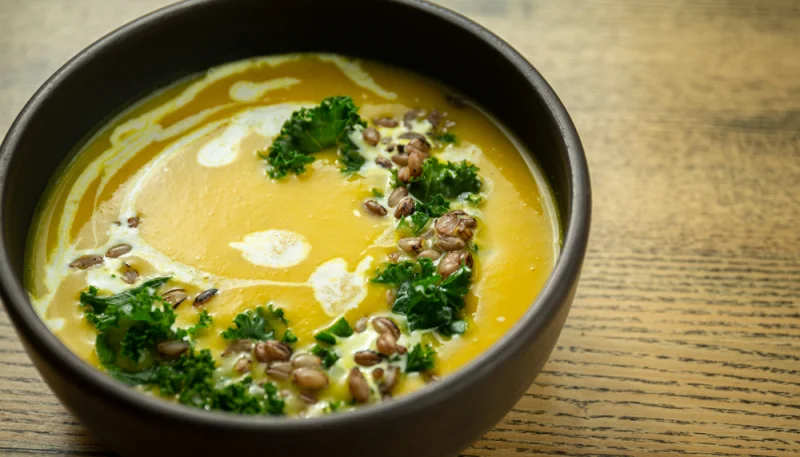 Crema de calabaza y kale