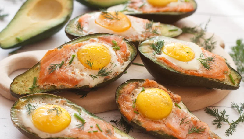 Aguacates rellenos con huevo y salmón