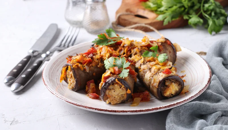 Rollitos de berenjena y pollo