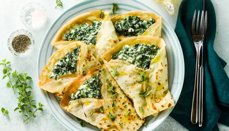Crepes con espinacas y jamón