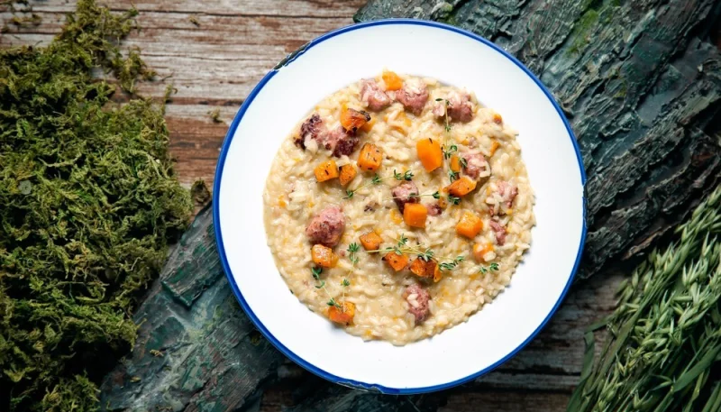 Risotto con calabaza y salchicha