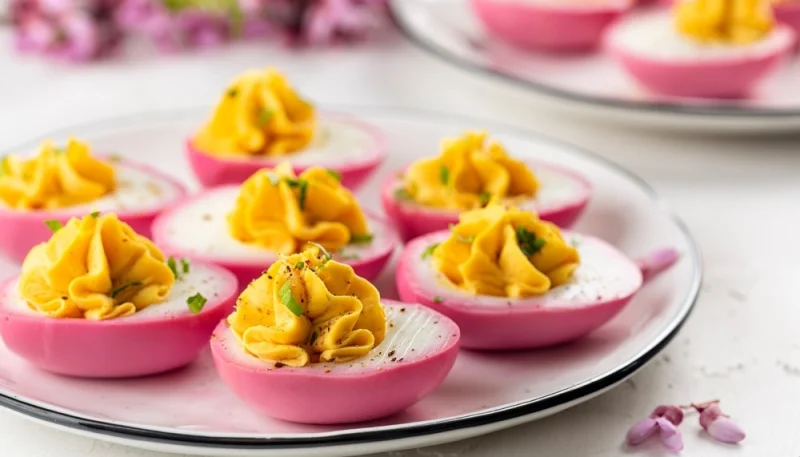 Huevos rosas rellenos