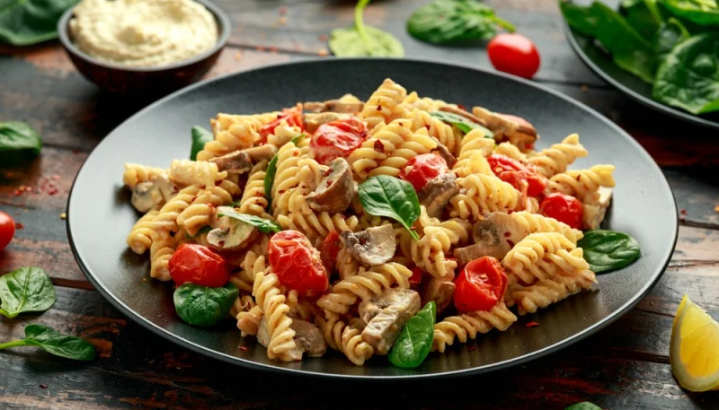 Pasta con salsa hummus