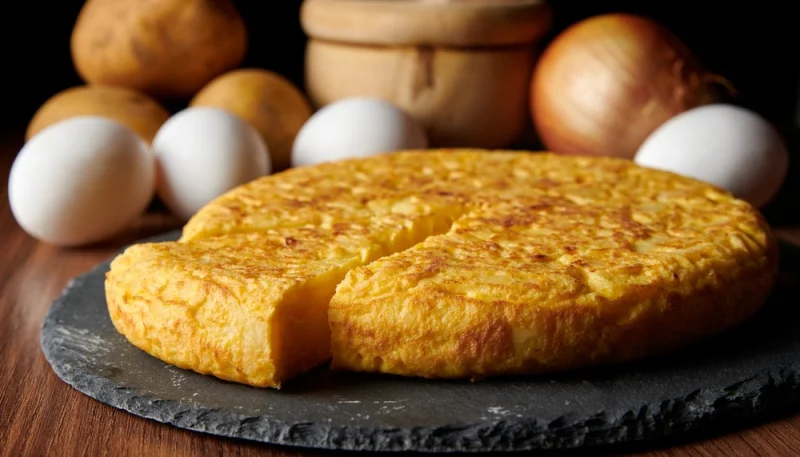 Tortilla de patatas y cebolla roja