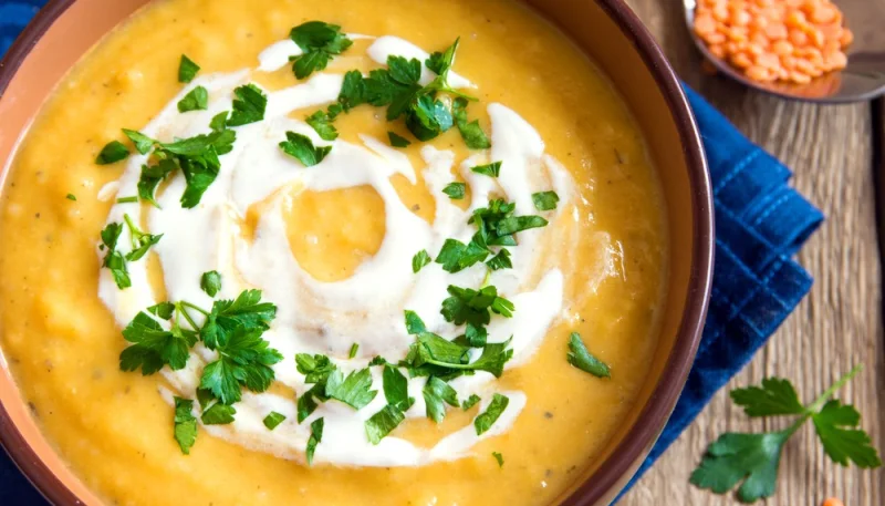 Crema de calabaza y lentejas