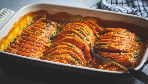 Gratinado de batatas con leche de coco