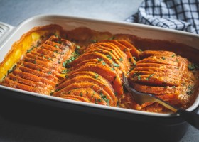 Gratinado de batatas con leche de coco